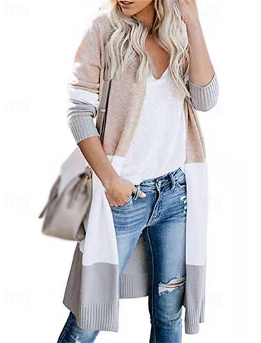  Per donna Felpa Cardigan Moda Streetwear Quotidiano Blocco di colori A Coste Aperto davanti Lavorato a maglia Manica Lunga Top lunghi Maglia Ferie Uscire Weekend Blu Arancione Autunno Inverno