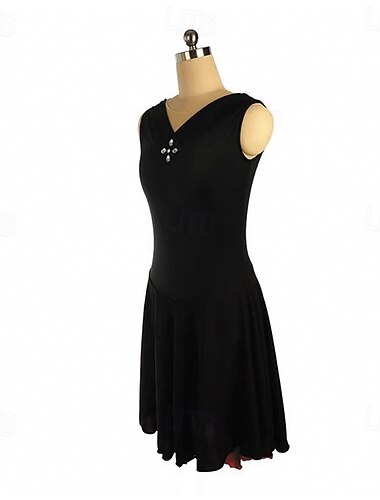  Robe de patinage artistique Femmes Fille Patinage Robe Noir Patchwork Dos Nu Maille Spandex Élastique Entraînement Pratique Professionnel Tenue de Patinage Chaleur Thermique cristal pailleté Sans