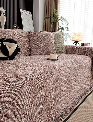  Asciugamano per divano multifunzionale intrecciato colorato color cammello, copridivano universale quattro stagioni, con nappe, adatto per poltrona, divano, divano letto, divano combinato
