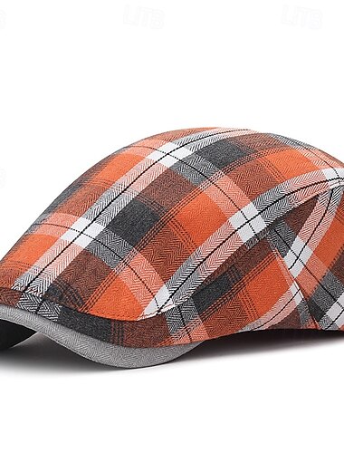  Gorra de golf clásica con boina a cuadros y rayas: poliéster ligero y transpirable con cierre de hebilla, perfecta para deportes, festivales y ropa informal.