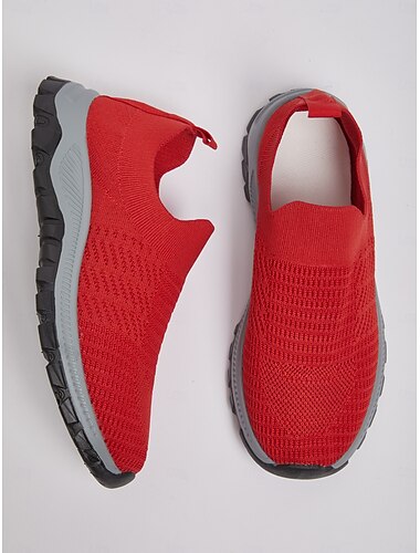  Sneakers slip-on Flyknit rosse da donna: scarpe da passeggio leggere e traspiranti per escursionismo, viaggi e avventure all'aria aperta