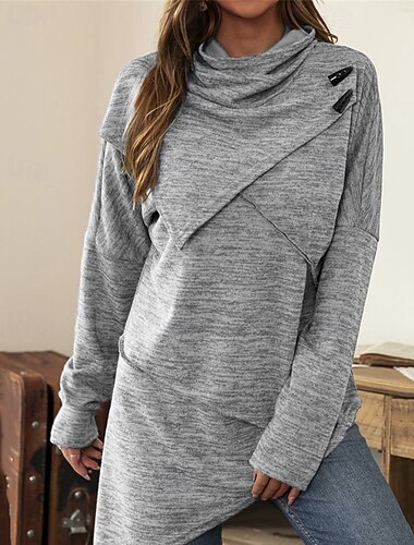  Per donna Felpa Maglione Moda Quotidiano Casual Tinta unica A Coste A cappuccio Lavorato a maglia Orlo asimmetrico Manica Lunga Top Regolari Maglia Quotidiano Ferie Uscire Nero Vino Autunno Inverno