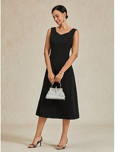  Per donna Abito Midi Tubino Abito a trapezio Elegante Matrimonio Feste Ospite di nozze Vestibilità regolare Tinta unica Senza Maniche Scollo a V Grigio rosa Nero Borgogna Blu marino Estate Primavera