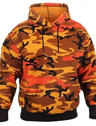  Men's Hoodie Red Purple Orange Green Khaki Hooded Camouflage Pocket Sports & Outdoor Daily Holiday Polyester Streetwear Basic Casual Fall Winter Clothing Apparel Hoodies Sweatshirts