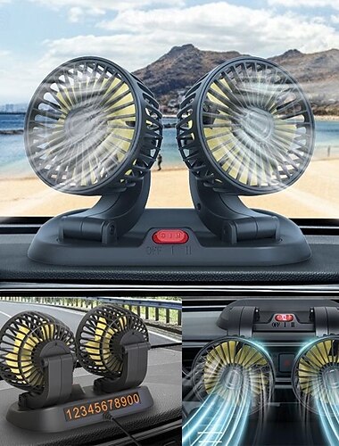  מאוורר לרכב כפול ראש, מאוורר USB לרכב - מנוע ללא מברשות (משודרג 2025), מאווררי רכב הנושפים אוויר קר - 3 מהירויות, סיבוב 360 מעלות, ללוח מחוונים של הרכב, רכב שטח/קרוואן/משאית/סדאן/קרוז/משרד