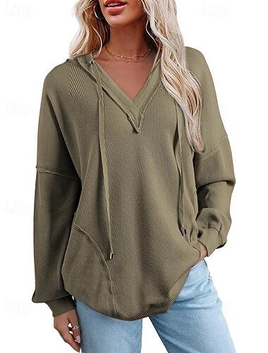  Mulheres Pulôver Moletom Com Capuz Moletons Tecido Roupa de rua Casual Manga Longa Com Capuz Tops regulares Rua Feriado Preto Vermelho Verde cáqui Azul Escuro Outono