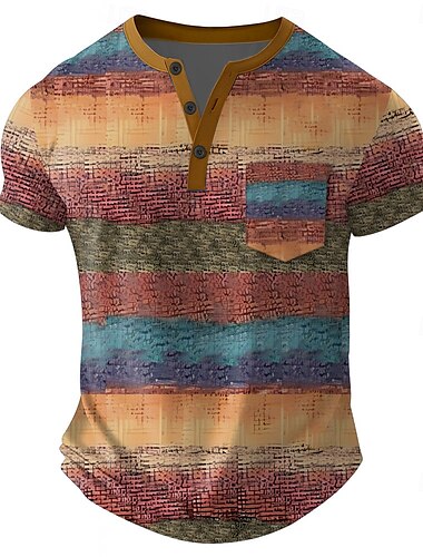  Per uomo Arcobaleno Strisce orizzontali Maglietta Maglia Henley Manica Corta maglietta Stampa 3D Henley Camicia Moda Quotidiano Designer Streetwear Casuale Quotidiano Blu Verde Cachi Estate Primavera