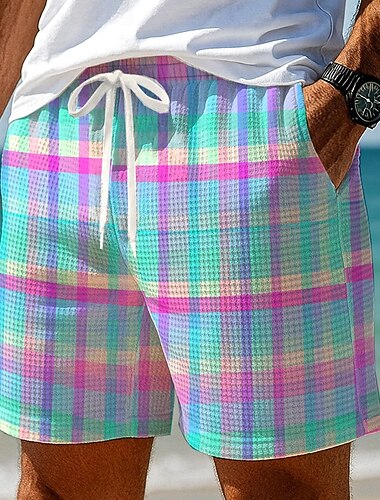  Per uomo Blocco di colori Sfumatura Griglia / Plaid Pantaloncini Waffle Pantaloncini da tuta Pantaloncini casual Misura del girovita medio Moda Casual Vacanza Jogging Allenamento Coulisse elastica in