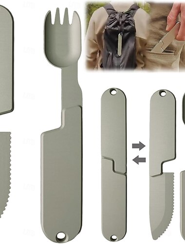  2 in 1 キャンプ用食器セット、再利用可能なマグネット式キャンプ用食器セット、ポータブルカトラリーバックパッキングギア、コンパクトなスプーンフォークナイフカトラリー旅行用食器、ランチハイキングアウトドアサバイバル用