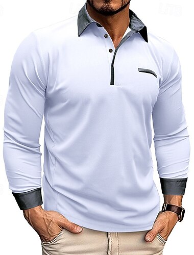  Homme Chemise de golf Polos de Golf Travail Occasionnel Revers manche longue Basique Moderne Bloc de Couleur Boutons Printemps Automne Coupe régulière Vin Noir Blanche bleu marine Bleu Ciel Gris