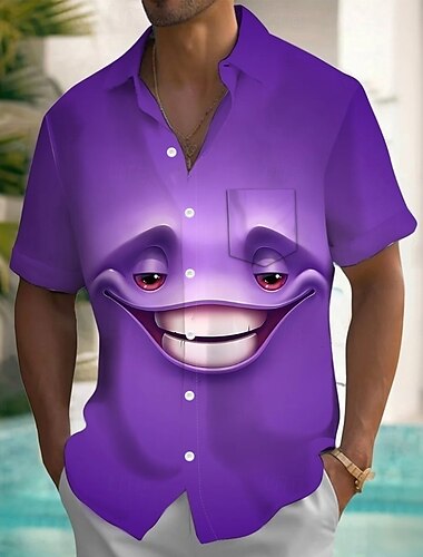  Per uomo Cartoni animati Divertente Faccia Sorridente Camicia Camicia Estiva Camicia con Bottoni Manica Corta Moda Casual All'aperto Vacanza Abbigliamento Quotidiano Estate Primavera Collo ripiegato