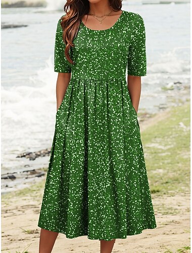  Per donna Abito Midi Abito a trapezio Abito Estivo Vacanza Casual Quotidiano Ferie Vestibilità regolare Grafico Geometrico Mezza Manica Girocollo Rosso Blu Verde Estate Primavera