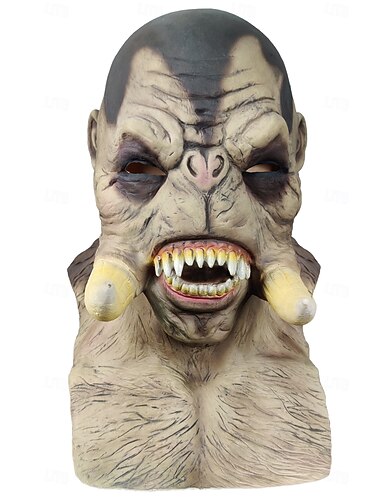  Maschera da orco di Halloween per adulti, maschera realistica in lattice per travestimento spaventoso, maschera da mostro a testa intera per cosplay, feste e decorazioni per case infestate