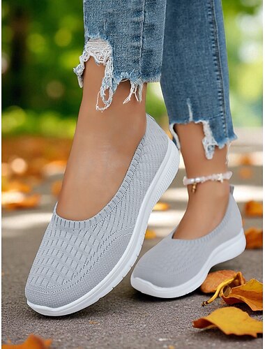  scarpe da ginnastica da passeggio Flyknit verdi da donna: scarpe comode e leggere, slip-on per passeggiate all'aperto, shopping e uso quotidiano