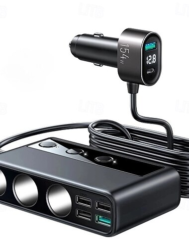  Διαχωριστής αναπτήρα 9 σε 1, προσαρμογέας αναπτήρα 210w με pd/qc 3.0 * 2 φόρτισης (καλώδιο 3.3ft), ανεξάρτητοι διακόπτες 12v/24v dc πρίζα τσιγάρων φορτιστής αυτοκινήτου για όλες τις συσκευές