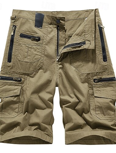  Voor heren Cargoshorts Korte broek Zomer korte broeken Meerdere zakken Flap zak Effen Comfort Draagbaar Korte Buiten Urheilu Dagelijks Modieus Casual Zwart Khaki