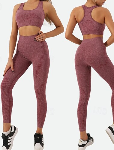  Női 2 darab Jóga melegítőruha Lounge öltözékek Sportmelltartó varrás nélküli leggings Tömör szín Ruházat Stétszürke Tókék Edzőterem edzés Magas derék Rugalmas Légáteresztő Ujjatlan Sport Sportruházat