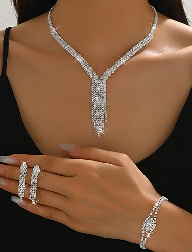  Seturi de bijuterii de mireasă 3 Diamante Artificiale 1 Colier 1 Brățară Cercei Pentru femei Elegant Dulce Încântător Franjuri Iubire Prețios Picături Set de bijuterii Pentru Nuntă Îmbrăcăminte de