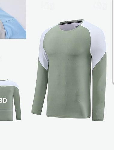  Herre Performance skjorte Sport-T-shirt Langærmet Rund hals Toppe Udendørs Hurtigtørrende Svedreducerende lugtdæmpende Åndbart Polyester Patchwork Lys pink Blå Himmelblå Tennis Træning Atletik