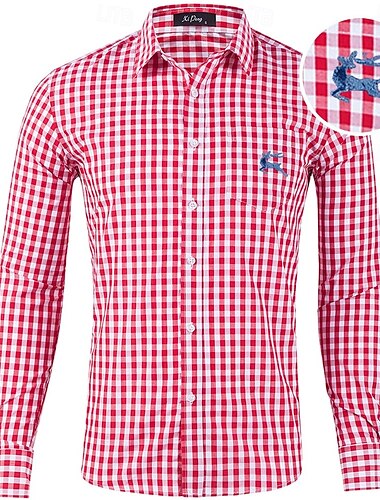  Oktoberfest Kostkovaný vzor Košile Lederhosen Jelení tisk Bavorský němčina Louky Pánské Karneval Pivní festival Tradiční Styl Tkanina Tričko