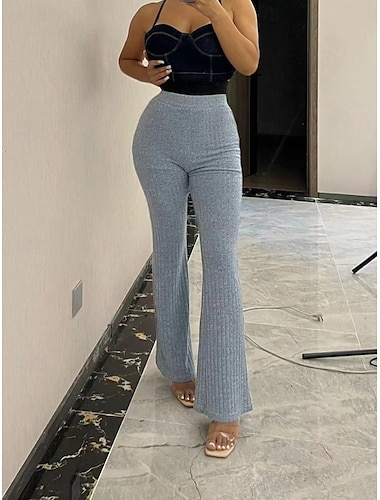  Mujer Polainas leggings acampanados Ropa de calle Casual Largo Alta cintura Plano Cintura elástica Corte alto Transpirabilidad Suave Microelástico Vacaciones Calle Ropa Cotidiana Gris Oscuro Azul