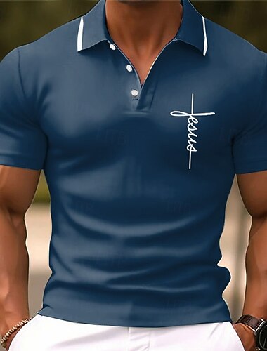  Herre Tro Polo skjorter Golftrøje Kortærmet Polo skjorter Skjorter med krave Forretningsmæssigt afslappet Arbejdstøj Formel beklædning Festivaltøj Knapper 3D-udskrivning Lyserød Navyblå Blå