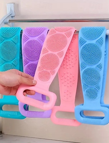  4-pakning med silikon kroppsskrubberbelte – eksfolierende dusjryggskrubber for menn &kvinner, dyptrensende silikon badehåndklær for fjerning av smuss &død hud