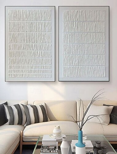  weißes Ölgemälde handgemachte Wandkunst 2er Set abstrakte Malerei auf Leinwand handgemalte Textur moderne Malerei Wandkunst moderne abstrakte Malerei Wandkunst Wanddekoration