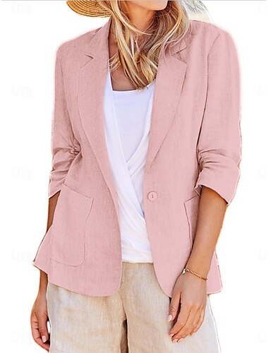  Per donna Blazer Confortevole Traspirante Tasca Casual Semplice Ufficio Lavoro Streetwear Casuale Monopetto Regolare Collo ripiegato Vestibilità regolare Manica Lunga Capispalla Nero Bianco Giallo
