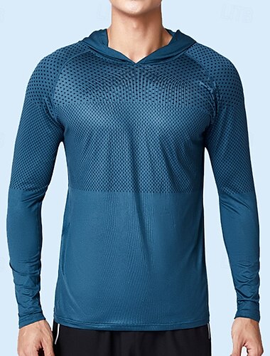  Herre Performance skjorte Sport-T-shirt Langærmet Hætte Toppe Udendørs Hurtigtørrende Svedreducerende lugtdæmpende Åndbart Polyester Mørkegrå Blå Lysegrå Fiskeri Tennis Løb