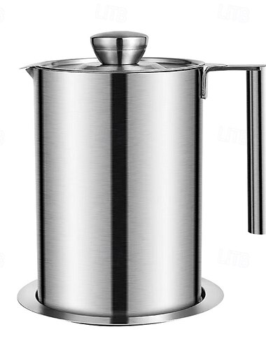  Sită și recipient pentru grăsime din oțel inoxidabil de 1,2 l/1,7 l - recipient mare pentru depozitarea uleiului, recipient pentru grăsime cu capac antipraf &Mâner ușor de prins - pentru bacon, ulei