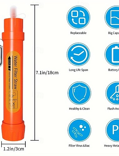  Mini paille filtrante à eau personnelle, matériau ABS, type de récipient distributeur, pour la randonnée, le camping, les voyages et la préparation aux situations d'urgence