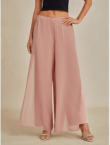 Dam Trosor Byxor med raka ben Elegant Stylish Klassisk Stil Fullängd Medium Midja Ensfärgat Elastisk midja Elastisk Bröllop Semester Fest Rodnande Rosa Vår, Höst, Vinter, Sommar Normal