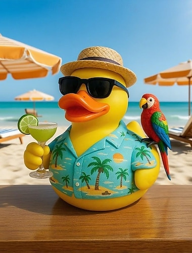  Figurka kaczki z tropikalnej papugi hawajskiej, zabawna dekoracja na plażową imprezę w kształcie kaczki, figurka kaczki z motywem wyspy, letnia dekoracja stołu dla dzieci i dorosłych