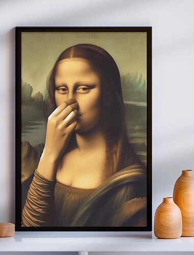  Imitation Mona Lisa Art Décoration 1pc Sans Cadre 2D Plat Drôle Vintage Toilettes Humour Chambre Décor Intéressant Toile Décoration Murale Art Décoratif Toile Art Mural Affiche