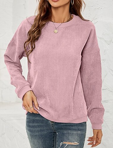  Per donna Felpa Pullover Felpe Semplice Casual Manica Lunga Girocollo Top Regolari Streetwear Ferie Uscire Rosa Verde Beige Autunno