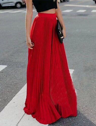  Per donna Gonna Moda Maxi Vita Alta Gonne Semplice Pieghettato Micro-elastico Casual Quotidiano Nero Rosa Rosso Verde Estate Poliestere
