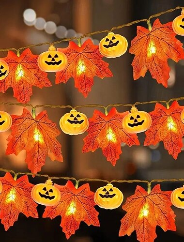  Halloweenské LED řetězové světlo javorový list dýňová lampa 1,5 m 10 LED pro halloweenskou párty vnitřní a venkovní strašidelný dům atmosféra scéna dekorace