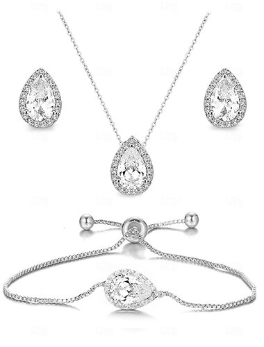 Bridal Jewelry Sets One-piece Suit Alloy 1 Bracelet Earrings Necklace Women's Stylish Luxury Cute Joy Jewelry Set For Party