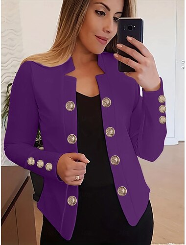  Mulheres Blazer Confortável Respirável Botões Moda Moderno Tecido Trabalho Diário Padrão Colarinho Chinês Normal Manga Longa agasalhos Rosa Claro Preto Branco Primavera Outono