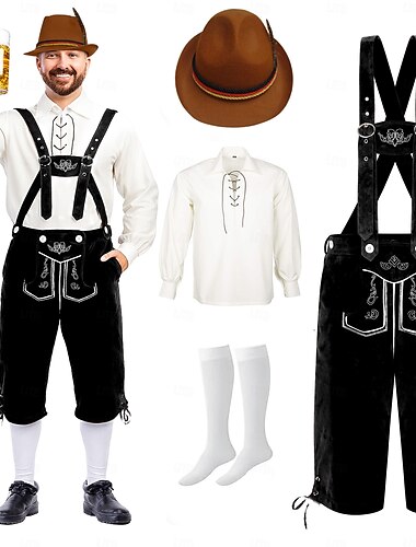  Oktoberfest Lederhosen Camisa chapéu alpino Bávaro Alemão prados Homens Carnaval Festa Festival da Cerveja Pano de Estilo Tradicional Blusa Calções Roupa