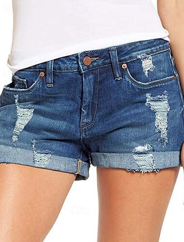  Dame Shorts Slacks Gade Afslappet Korte Naturlig Vanlig Lomme Ribbet comfy Ferie Dagligdagstøj Afslappet / Hverdag Lys Himmelblå Marine Sort Sommer Regulær