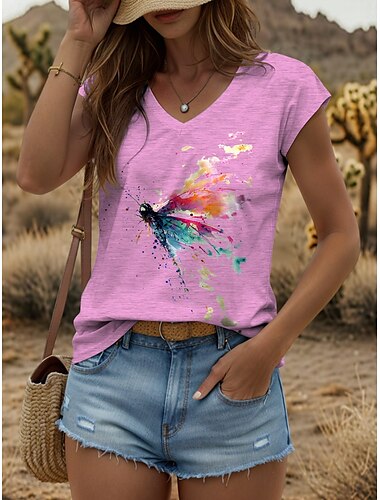  Dames tanktop met grafische dierenprint en vlinderprint, vintage, tropisch, stijlvol, mouwloos, korte mouwen, V-hals, normale tops, dagelijkse print, zwart, wit, geel, roze, blauw, zomer, lente