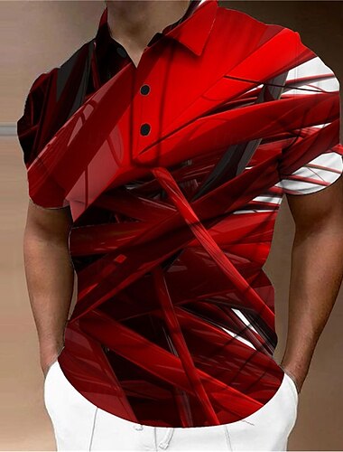  Męskie Geometryczny Koszulki polo Koszula golfowa Krótki rękaw Koszulki polo Koszule z kołnierzykiem Biznesowy swobodny Ubrania wakacyjne Ubrania formalne Ubrania festiwalowe Guziki Druk 3D Żółty
