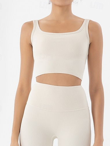  Mulheres Regata curta de ioga Sutiã Esportivo Roupa-Interior Sustentação Média Ajuste justo Cor Sólida / Simples Esporte Roupas Esportivas Preto Branco Pilates Corrida Ioga