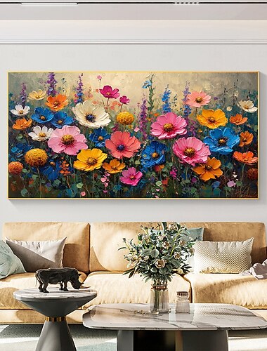  Pintura a óleo feita à mão em tela, arte de parede, decoração, abstrata, colorida, pintura de flores, pintura floral para decoração de casa, pintura enrolada, sem moldura, não esticada