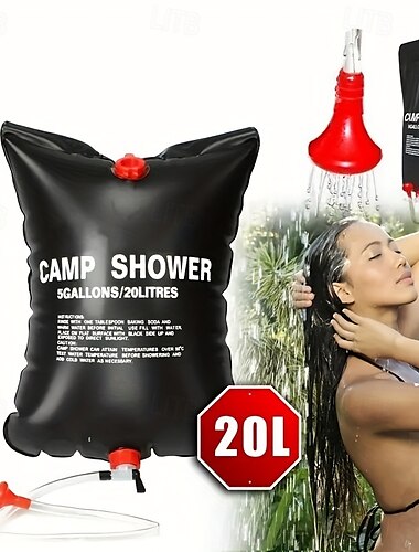  1 borsa per doccia solare portatile da 20 litri - campeggio &escursionismo essenziale con secchio in PVC trasparente da 5 galloni di capacità e scaldabagno solare - perfetto per viaggi, avventure