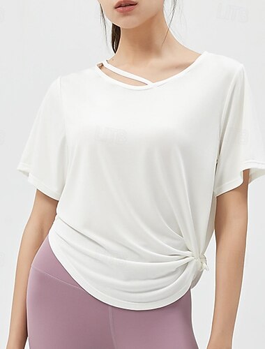  Women's Yoga T-shirt Lightwear Breathable Loose Short Sleeve Sports Solid Color Top For Pilates Running Yoga Activewear