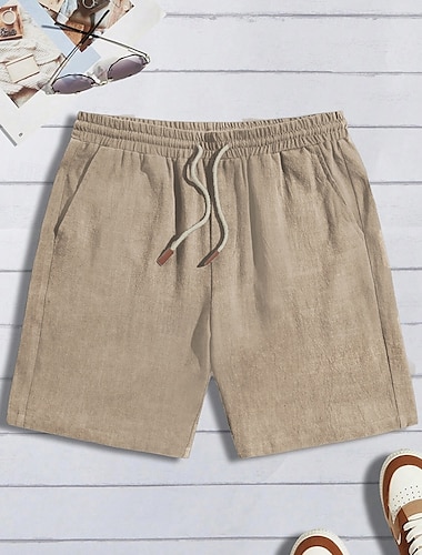  Per uomo Shorts Shorts di Lino Pantaloncini Estivi Shorts da Spiaggia Tasca Elastico in vita Coulisse Semplice Comodità Traspirante Corto Vacanza Ferie Spiaggia Hawaiano Boho Nero Blu marino