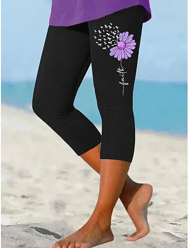  Damen Leggings Urlaub Vintage Ethno-Stil Wadenlang Hohe Taille Blumen Grafik Buchstabe Bequem Schnelltrocknend Atmungsaktivität Dehnbar Formell Outdoor Urlaub Schwarz Weiß Purpur Sommer Frühling